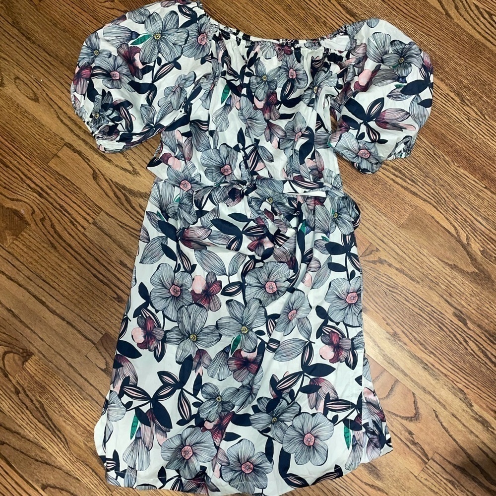 NWT Sam & Lavi Navy Floral Midi Off the Shoulder Floral Dress Sz XS